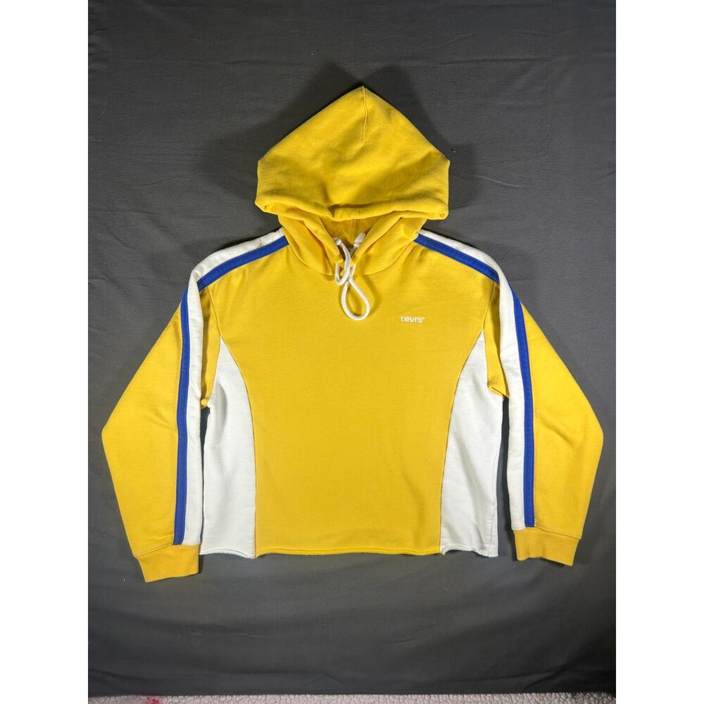 Y2K Streetwear Levi's Yellow Cropped Hoodi Colorblock Retro Raw Hem Small